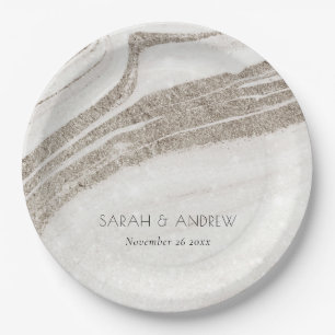 Elegant Abstract Pale Gold Marble Agate Wedding Paper Plate
