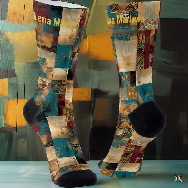 Elegant Abstract Patchwork – Custom Artistic  Socks (Creator Uploaded)