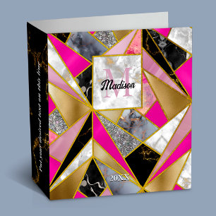 Elegant abstract pink black geometric binder