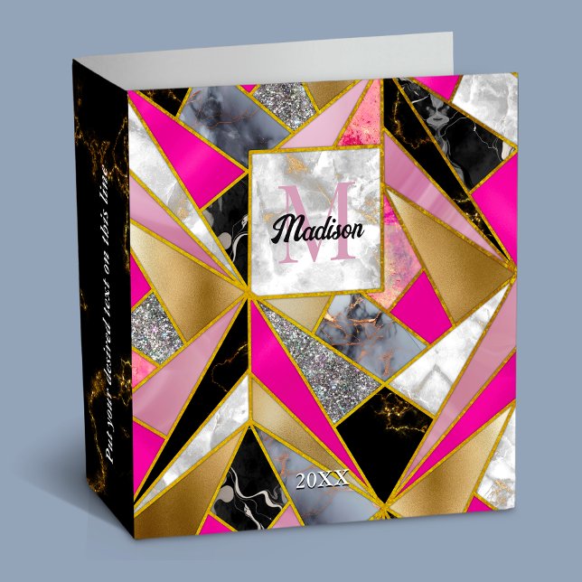 Elegant abstract pink black geometric binder (Creator Uploaded)