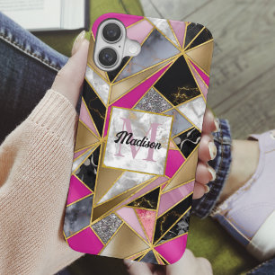 Elegant abstract pink black geometric iPhone 16 case