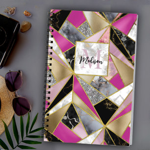 Elegant abstract pink black geometric notebook