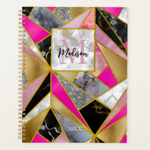 Elegant abstract pink black geometric planner
