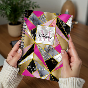 Elegant abstract pink black geometric planner