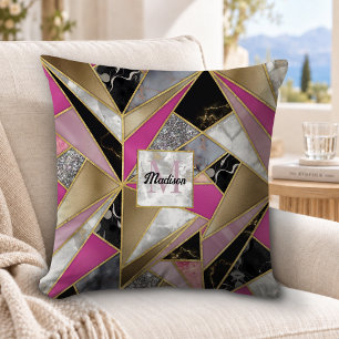 Elegant abstract pink black geometric throw pillow