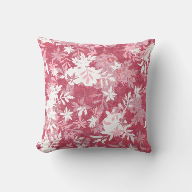 Elegant Abstract Pink Burgundy Marigold Floral Throw Pillow (Front)