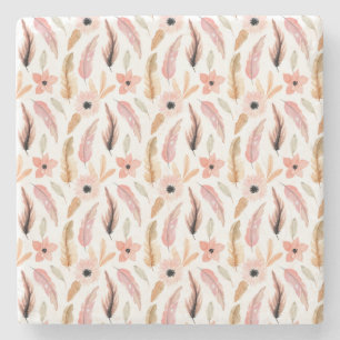 Elegant Abstract Pink Floral Watercolor Pattern Stone Coaster