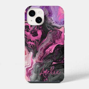 Elegant abstract pink purple black fluid art iPhone 14 case