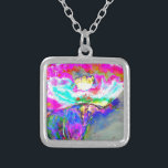 Elegant abstract pink teal floral painting silver plated necklace<br><div class="desc">Elegant abstract pink teal floral painting</div>