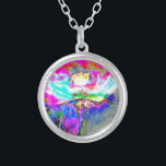 Elegant abstract pink teal floral painting silver plated necklace<br><div class="desc">Elegant abstract pink teal floral painting</div>