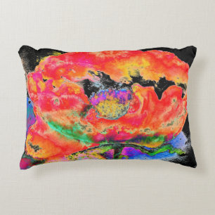 Elegant abstract red floral watercolor black decorative pillow