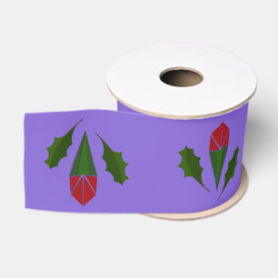 Elegant Abstract Red Roses, Holly Holiday Purple Grosgrain Ribbon
