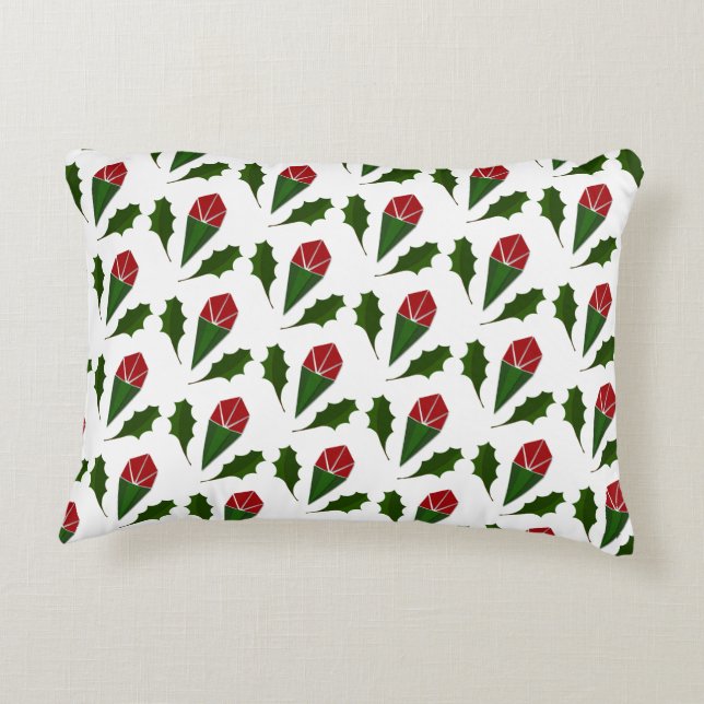 Elegant Abstract Red Roses & Leaves Floral Pattern Accent Pillow (Back)