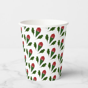 Elegant Abstract Red Roses & Leaves Floral Pattern Paper Cups