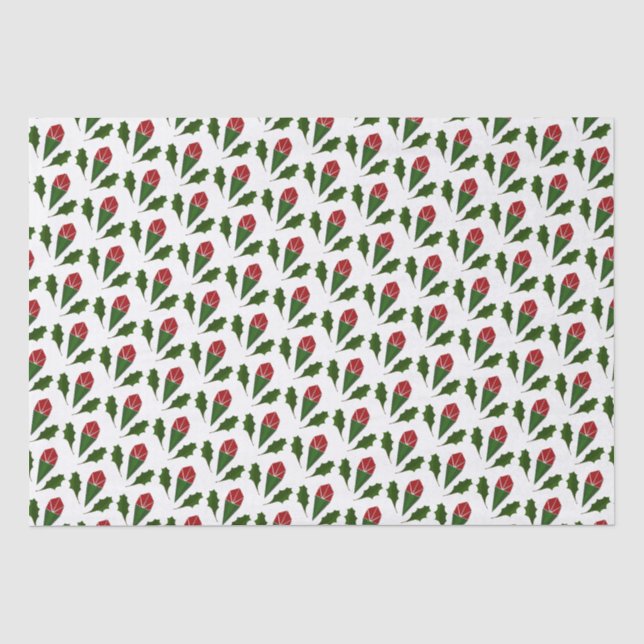 Elegant Abstract Red Roses & Leaves Floral Pattern Tissue Paper (Front)