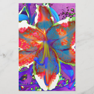 Elegant abstract retro red blue floral watercolor stationery