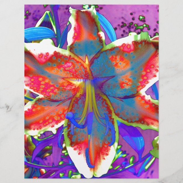 Elegant abstract retro red blue flower (Front)