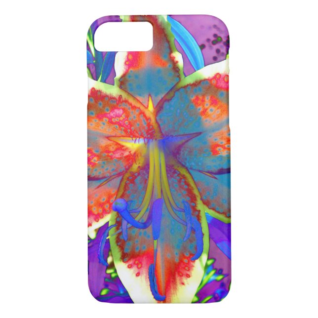 Elegant abstract retro red blue flower Case-Mate iPhone case (Back)