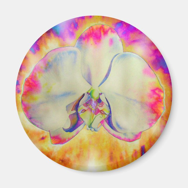 Elegant abstract retro watercolor pink orchid magnet (Front)