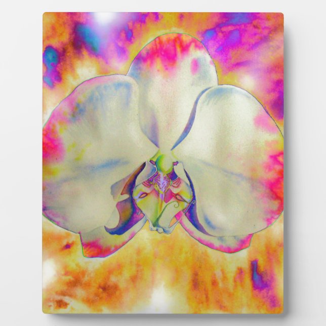 Elegant abstract retro watercolor pink orchid plaque (Front)