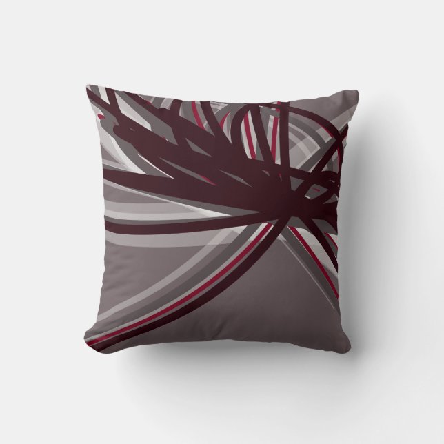 Elegant Abstract Ribbons Grey Throw Pillow (Front)