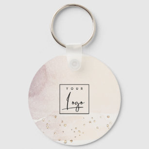 Elegant Abstract Rose Gold Purple Watercolor Logo Keychain