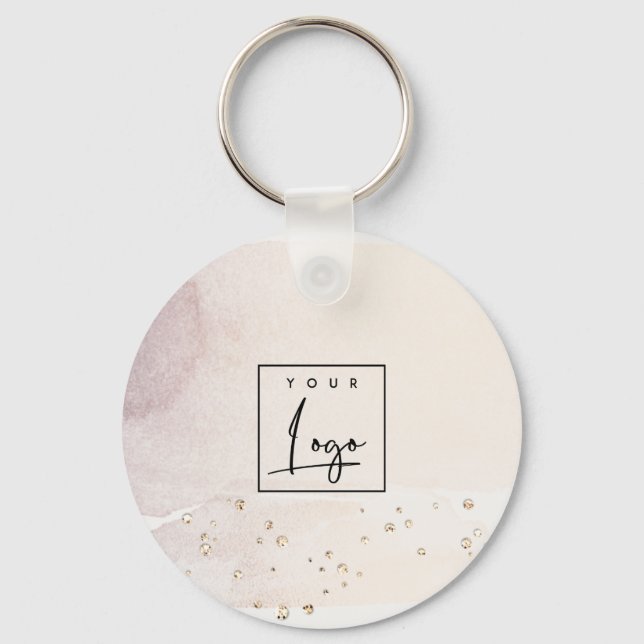 Elegant Abstract Rose Gold Purple Watercolor Logo Keychain (Front)