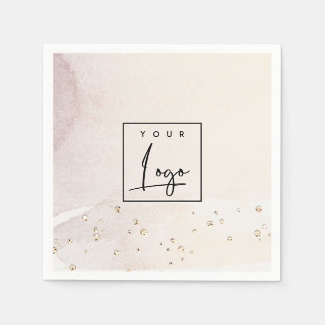 Elegant Abstract Rose Gold Purple Watercolor Logo Napkin (Front)