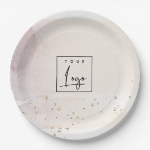 Elegant Abstract Rose Gold Purple Watercolor Logo Paper Plate