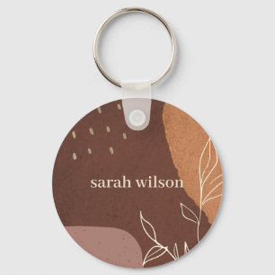 Elegant Abstract Rust Brown Orange Leafy Foliage Keychain