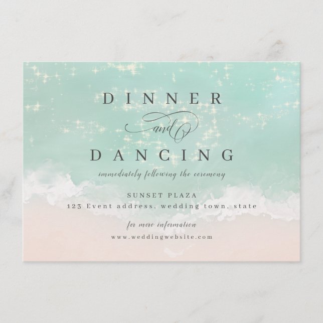 Elegant abstract sparkling ocean beach reception enclosure card (Front)