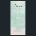 Elegant abstract sparkling ocean beach wedding menu<br><div class="desc">Romantic coastal themed wedding menus feature beautiful turquoise abstract watercolor sparkling ocean wave and beach background,  toped with stylish script and elegant font event details,  modern and simple,  great for sand beach wedding,  tropical destination wedding,  coastal ocean themed wedding. 
See all the matching pieces in collection.</div>