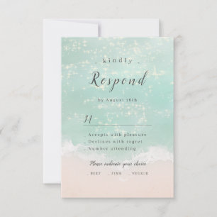 Elegant abstract sparkling ocean beach wedding RSVP card