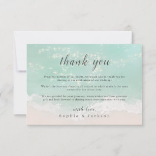Elegant abstract sparkling ocean beach wedding thank you card