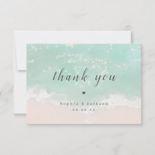 Elegant abstract sparkling ocean beach wedding thank you card
