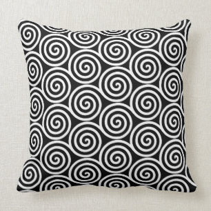 Elegant Abstract Spiral Circles in Black & White Throw Pillow