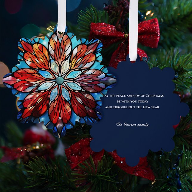 Elegant Abstract Stained Glass Christmas Flower  Ornament Card (Creator Uploaded)