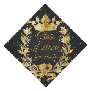Elegant,Abstract,Star Night,Gold Crown,Personalize Graduation Cap Topper
