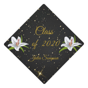 Elegant,Abstract,Star Nightl,White Lily Graduation Cap Topper