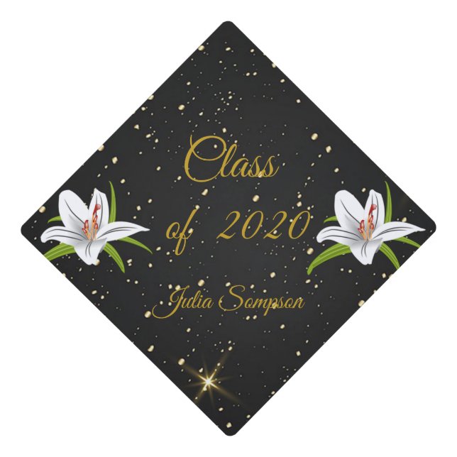 Elegant,Abstract,Star Nightl,White Lily Graduation Cap Topper (Front)
