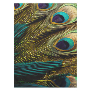 Elegant Abstract Teal Blue Gold Peacock Feathers   Tablecloth
