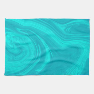 Elegant Abstract Teal Liquid Marble Artwork Kitchen Towel