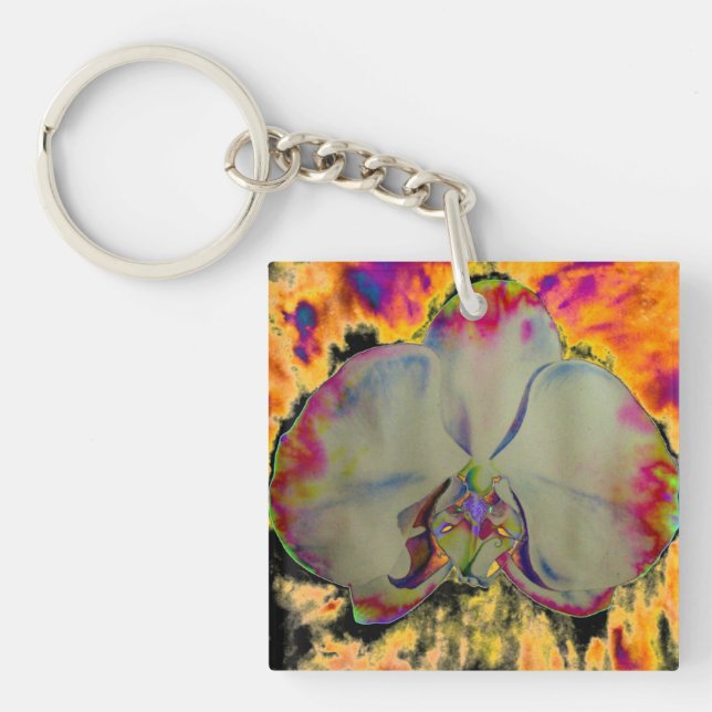 Elegant abstract tropical floral keychain (Front)