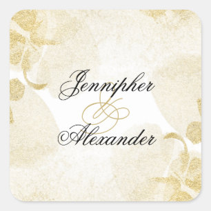 Elegant Abstract Watercolor Gold Wedding Square Sticker