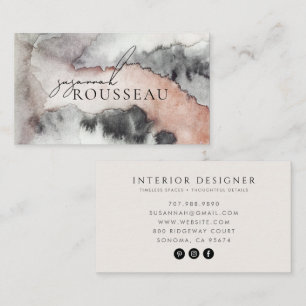 Elegant Abstract Watercolor Interior Designer Business Card