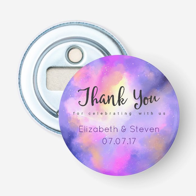 Elegant Abstract Watercolor Wedding Thank You Bottle Opener (Front)