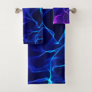 Elegant Abstract Waves -blue and purple- Bath Towel Set