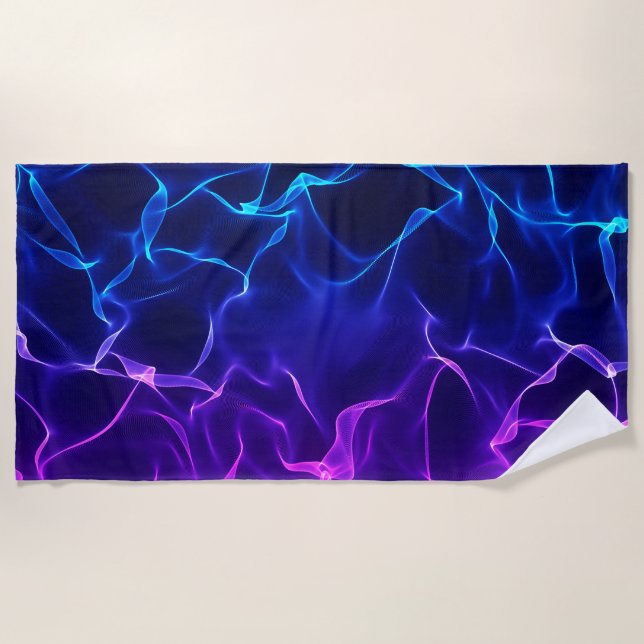 Elegant Abstract Waves -blue and purple- Beach Towel (Front)