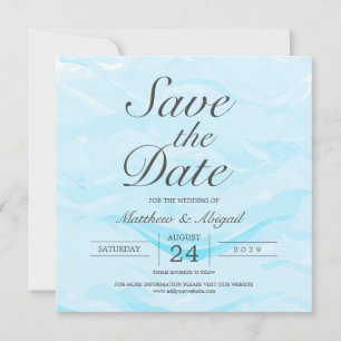 Elegant Abstract Waves Blue Watercolor Wedding Sav Save The Date