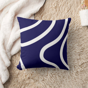 Elegant Abstract White Lines on Dark Blue Throw Pillow